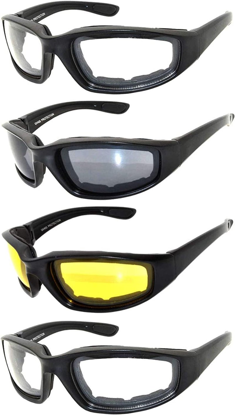 OWL Motorcycle Riding Sport Sunglasses Assorted Color Multipacks, Unisex Foam Padded Wind Blocking Glasses UV400 Protection - Image 1